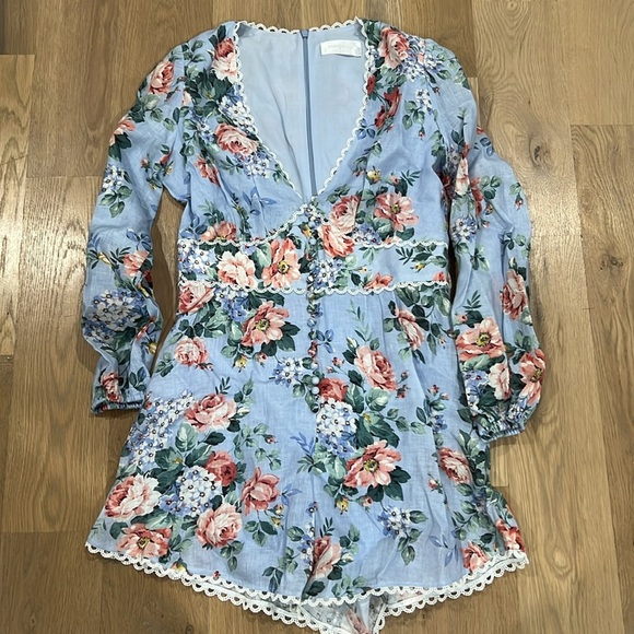 Zimmermann Bowie Crochet-trimmed Floral-print Linen Playsuit In Lilac Floral - Picture 3 of 5